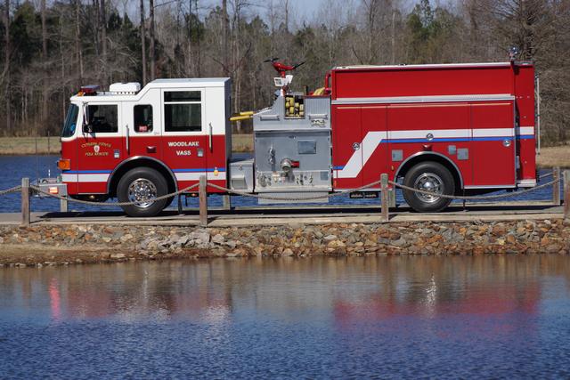 Engine 214 is a 2004 Pierce Enforcer with a 1250 gpm pump and a 1,000 gallons of water.  E-214 is also equiped with a Class A Compressed Air Foam System for quicker fire suppression.  E-214 is the resurve engine for Station 1's district.